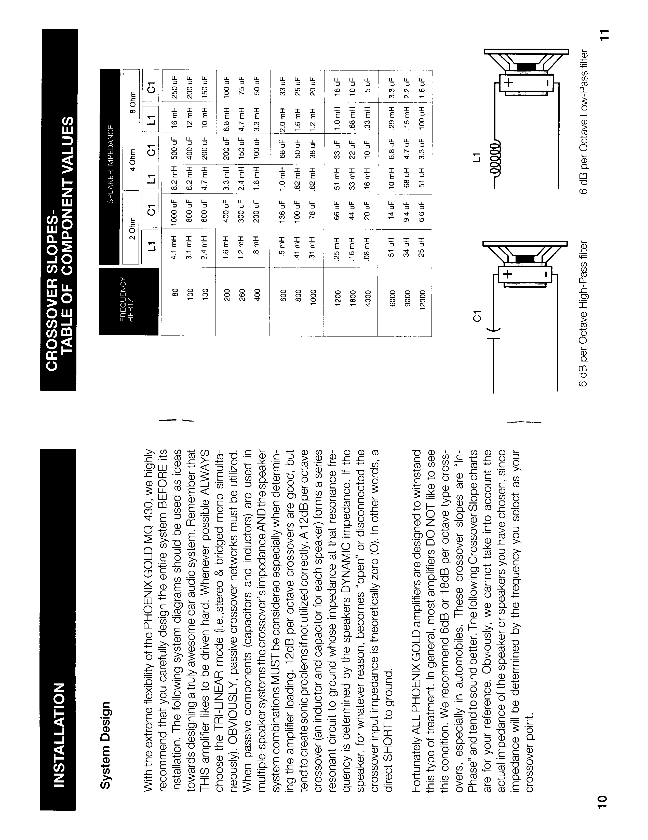 MQ-430 system design and 6dB crossover table